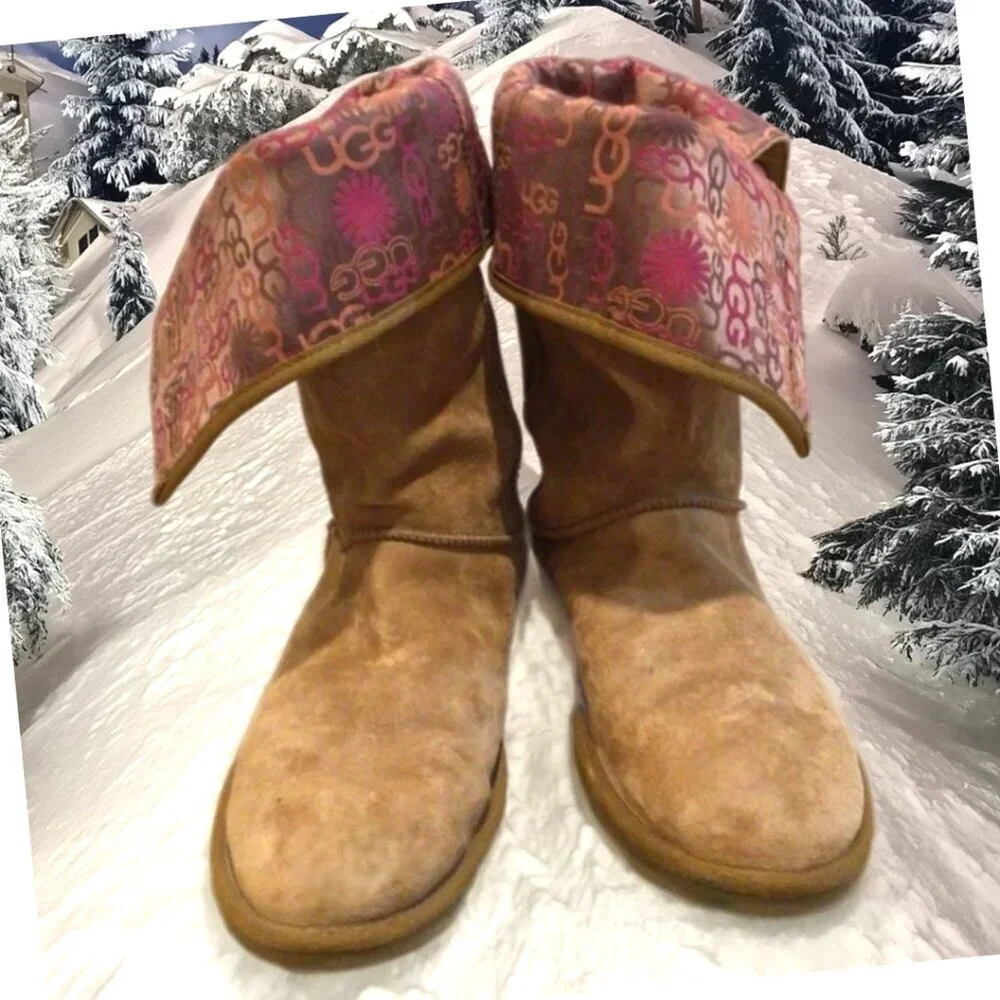 UGG Lo Pro Button Tan Signature Leather Mid-Calf Boots Size 6
